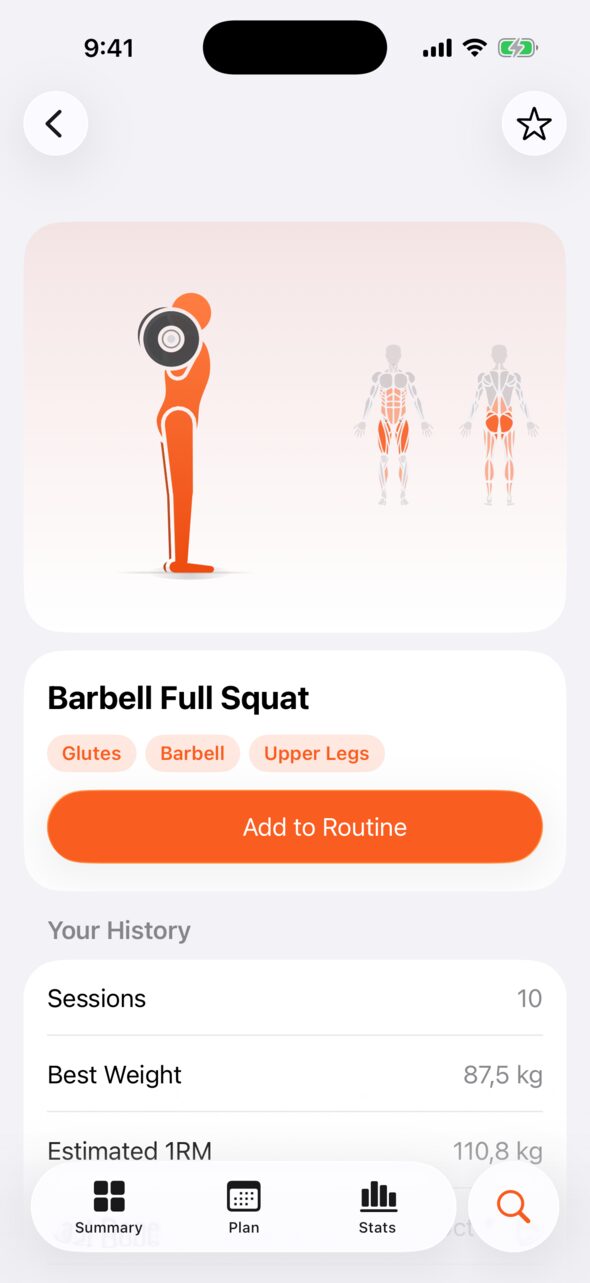 Barbell Full Squat page in light mode
